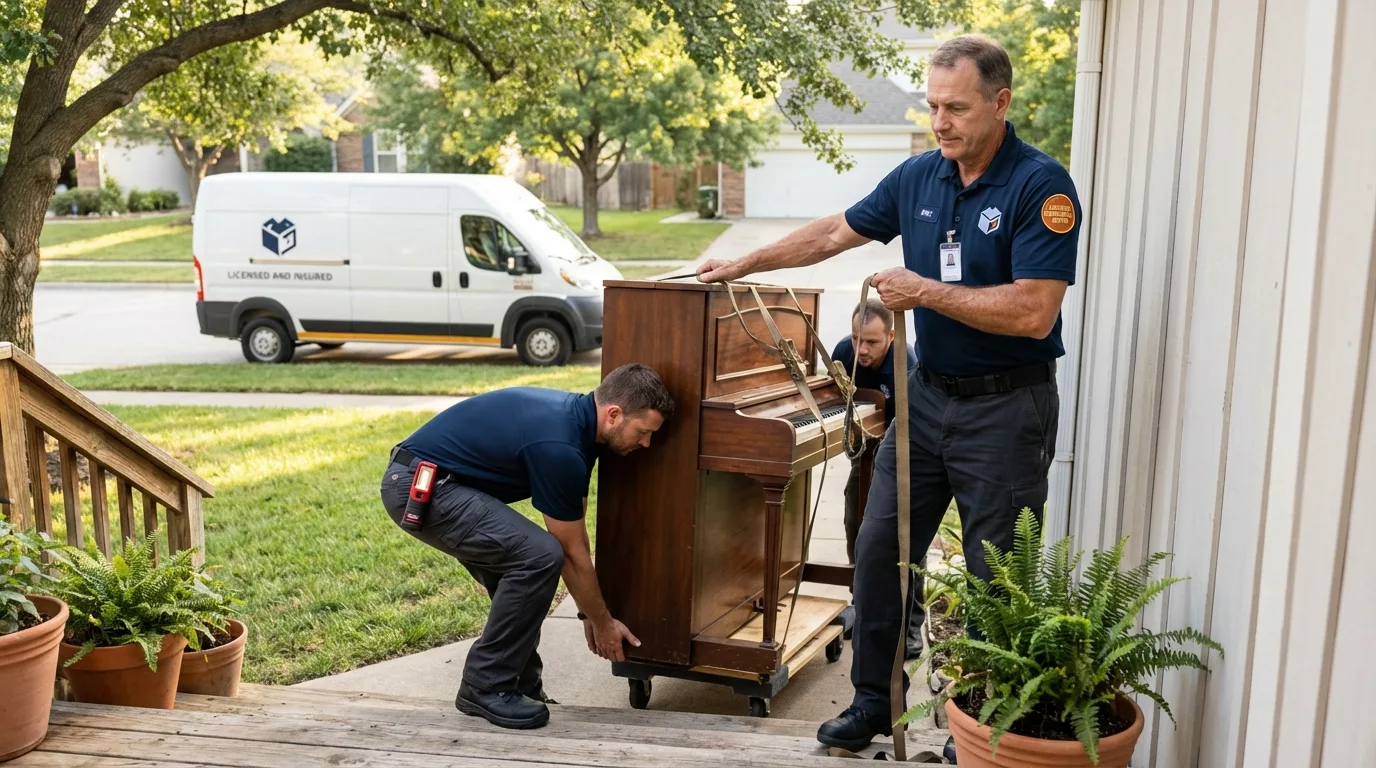 Licensed piano movers securing grand piano in Baxley, GA